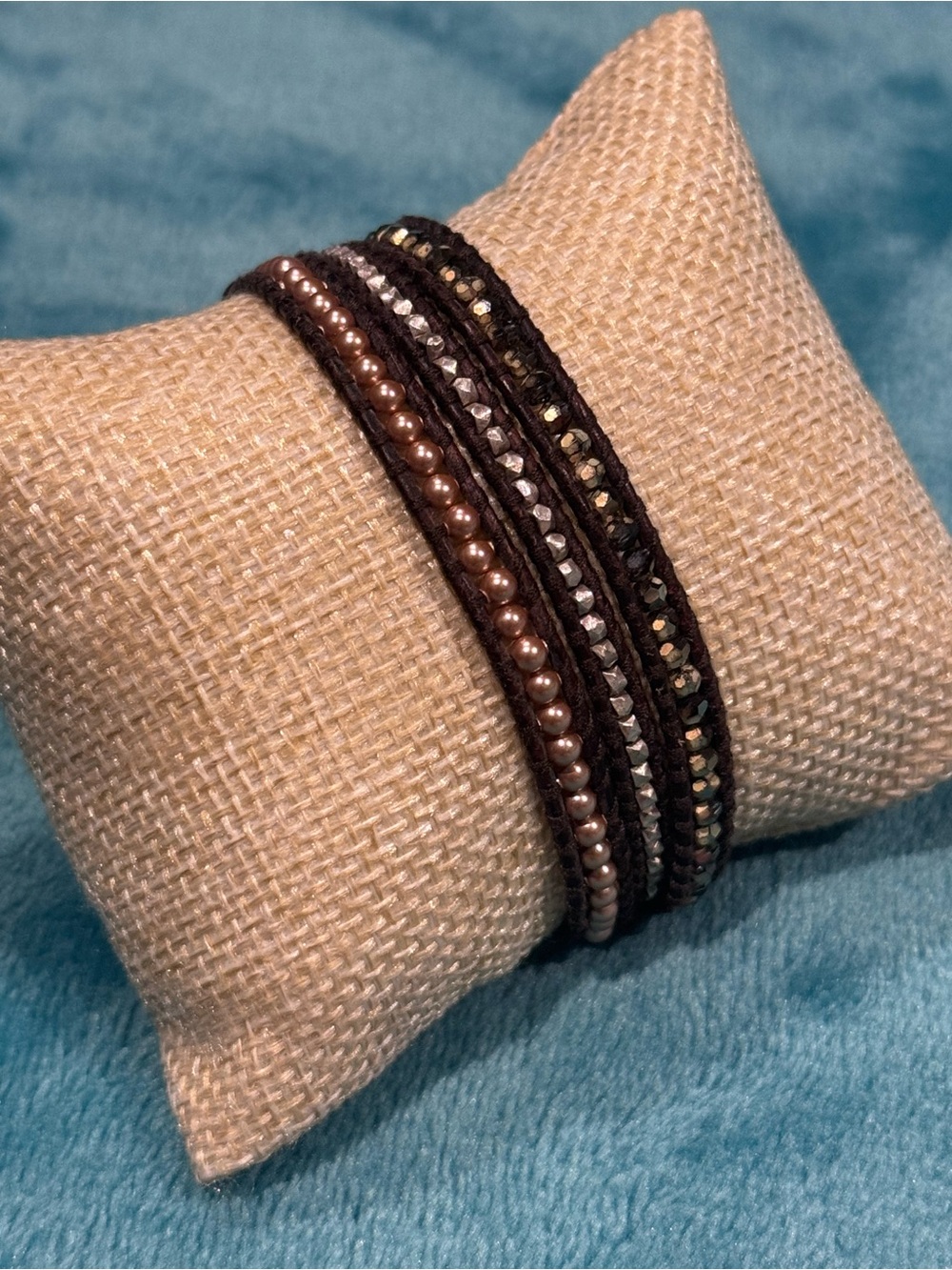CHAN LUU Handcrafted Brown Leather Beaded Wrap Bracelet